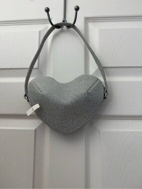 Silver Heart-Shaped Evening Bag - Sparkle Shoulder Bag